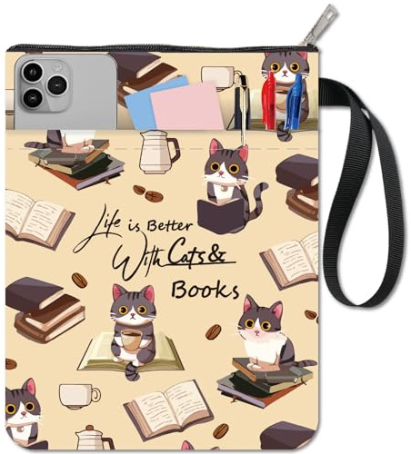CRASPIRE Copertine per Libri con Gatti Protezione per Libri con caffè Custodia per Libri Tascabili Copertina per Libri in Tessuto Lavabile con Cerniera e Tasca Extra per Gli Amanti dei Libri Regali