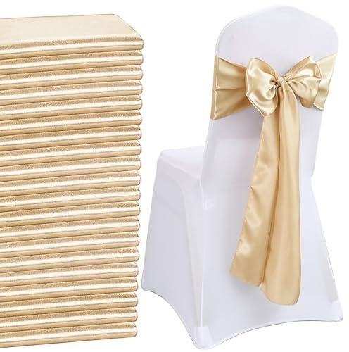 QeeFop Set med 50 st salviagröna satinstolsöverdrag, dekorativa bågstolar, designade för bröllopsstol, födelsedag, bankett, fest (beige)
