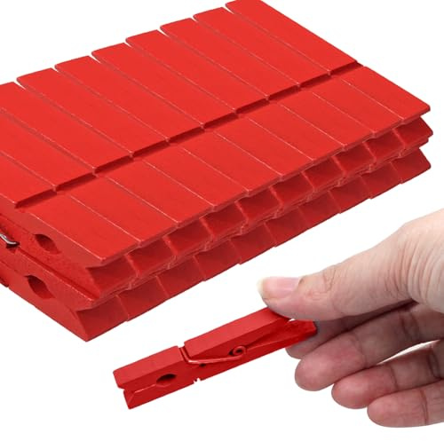 Bivethoi 2.9 Inch Clothes Pins, 50 Pcs Red Colored Wooden Clothespins for Arts and Crafts, Strong Grip Close Pins Birchwood Clips Clothespin Clothing Pegs for Hanging Baby Clothing Photos