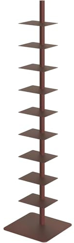 Habamapafa 9 - Tier Metal Spine Bookshelf,The Ideal Vertical Tower for Small Spaces, Multipurpose Corner Solution, Tall & Narrow Ladder Bookcase for Stunning Book Display at Home (Dark red)