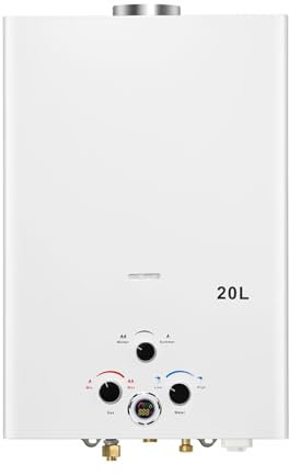 VELPAX Gas Water Heater 20L Outdoor Instant LPG Water Heater, with Digital Display and Multi-Protection for Camping, Trips, RV, Pet Washing
