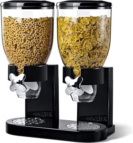 GYYVES Double Cereal Dispenser,4L Dry Food Dispenser Control Storage Container,Kitchen Storage Dispenser (Black)