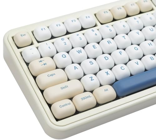 TIMSEKER MOG Profile PBT Keycaps Set 140 Keys Dye Sublimation Cute Round Custom Keycaps with Yellow, Blue & Creamy Color, Compatible with ANSI Layout Mechanical Keyboards