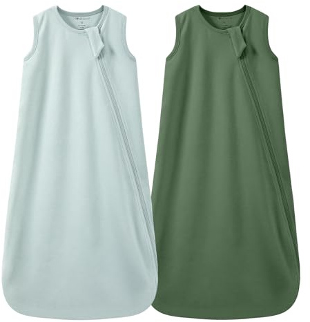 Mosebears 0.5 Tog Baby Schlafsack-Baumwolle Sommer Schlafsack für Neugeborene, Jungen & Mädchen(Dark Green&Sage,L(12-18 Monate))