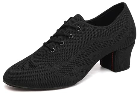 ZYXWVU Scarpe da Ballo Latino Donna Punta Chiusa con Lacci Salsa Tango Moderno Pratica,HD01-nero-5cm,37.5 EU