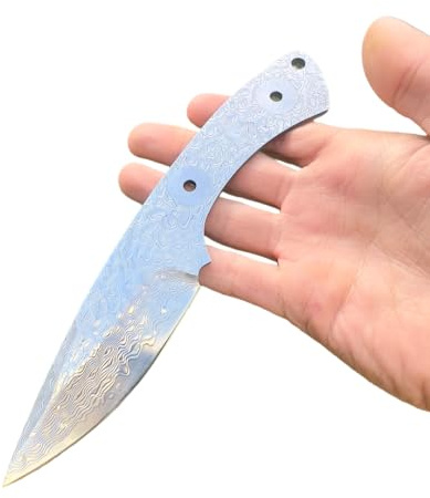 Obespina Lame Couteau nue Vierge Acier Damas Créateur Style Japonais Création Coutellerie Artisanal Fait Main artisanat forgé camping collection extérieur fixe full tang drop point