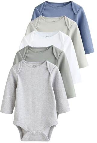 NEXT Bambini Confezione da 5 body a maniche lunghe Grey/White 12 Mesi-18 Mesi
