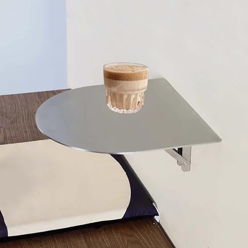 Folding Wall-Mounted Small Round Table,Drop-Leaf Stainless Steel Bar Side Tables,Floating Work Station,Foldable Dining Desk,Tea Coffee Desk,Space Saving for Bedroom Bathroom Study Living Room(Silver,3