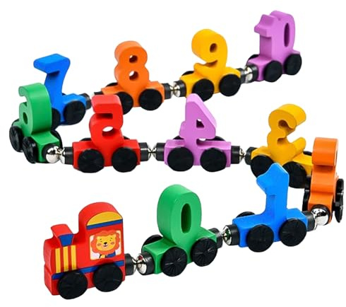 YSTJKD Set di giocattoli per treno in legno, giocattolo per ferrovia in legno, giocattolo Montessori a partire da 1 2 3 anni, treno digitale, treno in legno magnetico con numeri 0-10 regali per 1 2 3