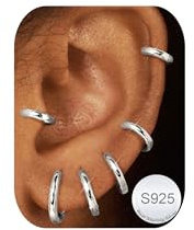 FANCH 6Paia Orecchini Cerchio Argento 925 per Donna Uomo Set Orecchini Cerchio Piccoli 14K Placcato Oro Ipoallergenico Cartilage Orecchino Daith Helix Piercing Orecchino 6/7/8/9/10/12mm Argento