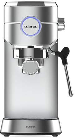 Taurus Euforia - Cafetera espresso 20 Bar, sistema thermoblock, supreme cream system, 1450W, 1L, vaporizador, hasta 2 cafés, agua caliente, cantidad de café programable, apta para tazas grandes