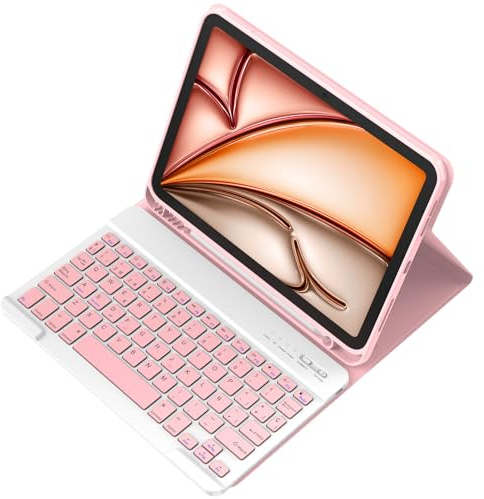TQQ Funda con Teclado para iPad Air 11 Pulgadas M3 2025/M2 2024, iPad Air (4.ª, 5.ª, 6.ª) Pro 11 (1.ª a 4.ª Generación), Desmontable Bluetooth Teclado con Portalápices, QWERTY Español Ñ