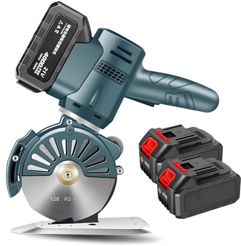 Taglierina per Tessuti Lama Circolare Senza Fili, Macchina Elettrica 21 V per Il Taglio Di Tessuti, Per Tappeti in Pelle, Tessuto, Spessore Massimo 35 Mm/45 Mm, 2 Batterie Ricaricabili DC101-2000mAh