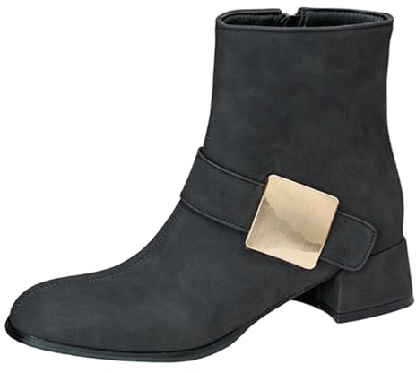 Onewus Botines para mujer con punta cuadrada, tacón de bloque de 4 cm y cremallera lateral para el día a día, Negro , 45 EU