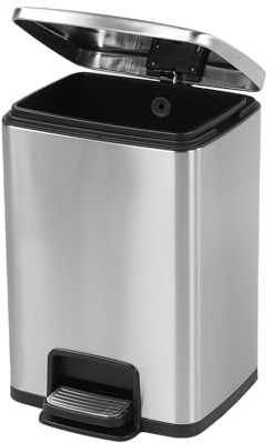 Pssopp Contenedor de Basura de Cocina con Pedal, Boca Extra Ancha, a Prueba de Huellas Dactilares, Acero Inoxidable, 20 L, Diseño de Anillo de Doble Presión, Bote de Basura Cuadrado