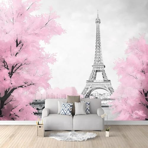 Papier Peint Panoramique Paris 250x175 cm 3D Papier Peint Intissé Arbre à Fleurs Roses Photo Trompe l'oeil Poster Grand Mural Salon Chambre Enfant Chambre Décoration Murale a-9915