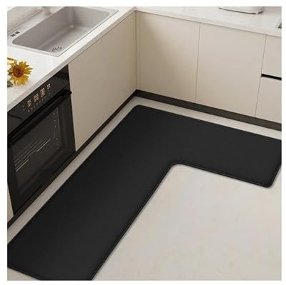 Stor halkfri L-formad köksmatta - tjock oljeabsorberande badmatta för hörnduschar, mjuk svart 120 cm x 80 cm x 45 cm - perfekt för badrum och toaletter