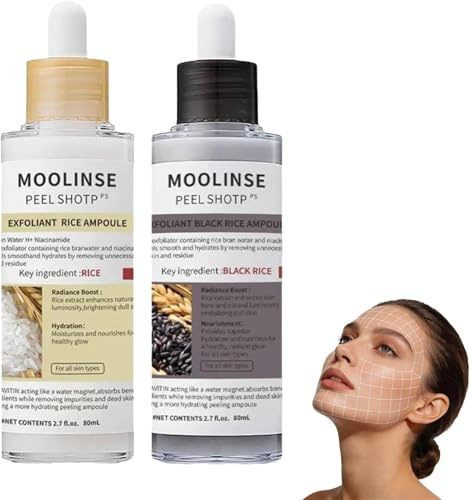 Lumeva Peel Shot,Lumeva Visage Point Noir,Exfoliant Visage Coréen,80 ml Sérum Exfoliant Riz Noir & Blanc,Nettoyage en Profondeur des Pores,Élimination des Points Noirs,Tous Types de Peau