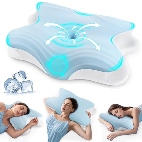 Rokehr Cuscino Cervicale per Dormire, Cuscino Memory Foam 2 in 1, Cuscini per Cervicale, Guanciale Cervicale per Chi Dorme di Lato, Pancia o Schiena