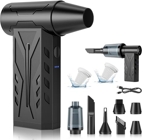 2 in 1 Compressed Air Duster,4 Gear Keyboard Cleaner for Computer,Car,Home | Blow & Suction,Brushless Motor, 130000 Rpm,UBS-C Charge,8000mAh Batteries,Compact & Portable,130 Mins Runtime,Easy Install
