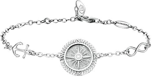 BlingGem Bracelet pour Femme en Or blanc plaqué Argent 925/1000 Classe Boussole Symbole de Charme Peu Importe Où