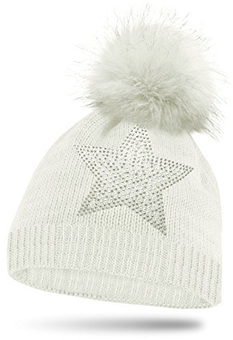 Blackshirt Company Strick Bommelmütze mit Glitzer für Mädchen Farbe Weiss