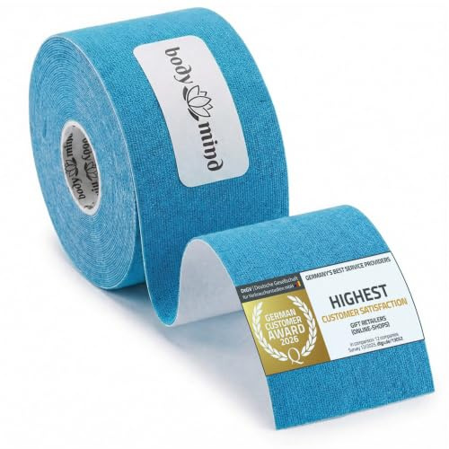 BODY & MIND® Kinesiologie Tape 10 cm x 5 m, Blau, wasserfestes Sporttape | Stützt Gelenke zuverlässig, 140% dehnbar, elastisches Physio Tape, hautfreundliches Kinesiotape, Sporttape aus Baumwolle