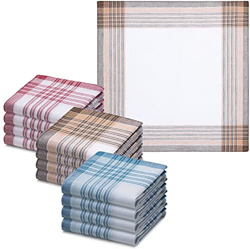 JEMIDI Stofftaschentücher Herren und Damen Baumwolle 12er Pack Stoff Taschentücher 100% Baumwolle Herrentaschentücher Stofftaschentuch, Design 7, 40cm x 40cm