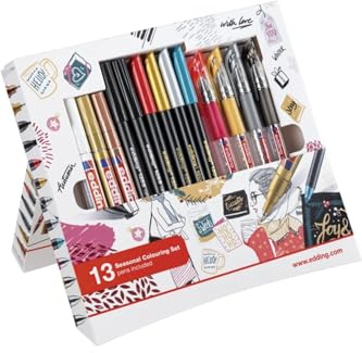 Edding Pennarello Set con 13 Matite, Fibra di pittore metallizzato, Penna Roller a Gel, Calligrafia 4 CP13, Set completo per regalo di biglietti, ciondolo a forma di regalo, A MANO lettering