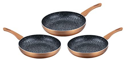 Cenocco CC-2001 - Set di 3 padelle in pietra, per tutti i fornelli e induzione, 20/24/28 cm, colore: rame