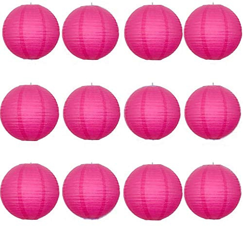 A Liittle Tree -12 PCs Round Paper Lanterns Wedding Party Christmas New Year (Hot Pink, 14)