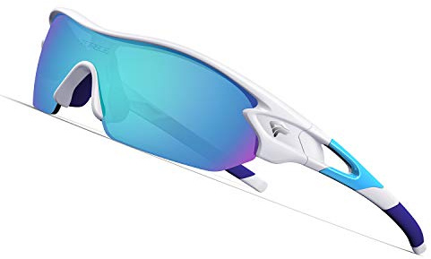 TOREGE Polarized Sports Sunglasses for Men Women Cycling Running Driving Fishing Golf Baseball Glasses TR02 Upgraded(White&Blue&White Ice Blue Lens)