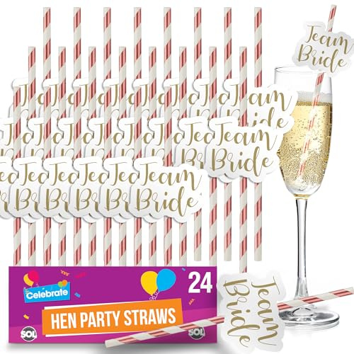 Paquete de 24 pajitas de novia de equipo, pajitas de oro rosa, pajitas de papel para despedida de soltera, accesorios de despedida de soltera, accesorios de despedida de soltera, rellenos de bolsas de