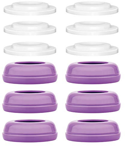 Maymom Disques de Scellement et Bouchons pour Biberons Lansinoh, 6 Disques + 6 Bouchons Violets, Sans BPA
