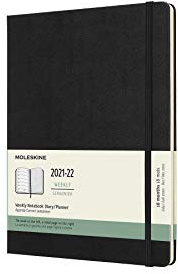 Moleskine - 18-Monats Wochenplaner/Terminplaner, Terminkalender 2021/2022, Wochennotizbuch mit Hardcover und elastischem Verschluss, Format X-Large 19 x 25 cm, Farbe Schwarz, 208 Seiten