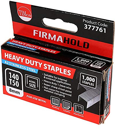 TIMCO 377761 kraftig mejselspets A2 rostfritt stål häftklamrar – 8 mm häftklamrar