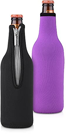 kwmobile 2x 330-500ml Flasche Flaschenkühler - für Bier und andere Getränke - aus isoliertem Neopren - Kühler in Schwarz Violett
