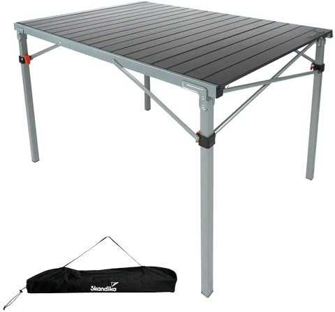 Skandika Aluminium Klapptisch Maikku | Alu Campingtisch für 6 Personen, 80 kg Traglast, 107 x 70 x 70 cm, wasserfest, klappbar, leicht, einrollbare Tischplatte | Falttisch für Garten, Angeln (Grau)
