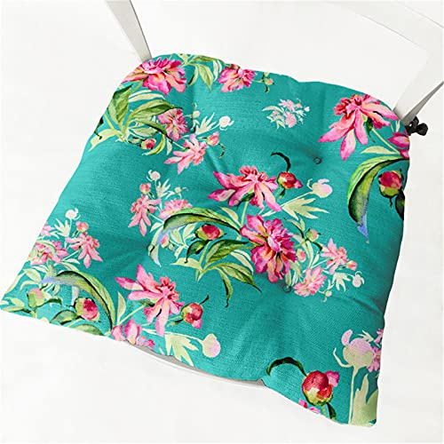 Stuhlkissen mit Bändern 2er Set, Chickw1 Blumen Sitzkissen Gefüllt Dekokissen Zierkissen Gartenkissen für Gartenstuhl, Küche oder Esszimmerstuhl Indoor und Outdoor (Grün Blumen,40x40cm)