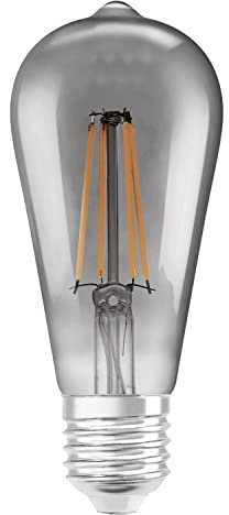 LEDVANCE Smarte LED-Lampe mit Wifi Technologie, Sockel E27, Dimmbar, Warmweiß (2500K), Edisonform, Klares Filament im Rauchglas, Ersatz für herkömmliche 44W-Birnen, steuerbar mit Alexa, Google & App