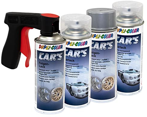 Felgenlack Lack Spray Car's Dupli Color 385919 Silber 2 X 400 ml + Klarlack 385858 2 X 400 ml mit Pistolengriff