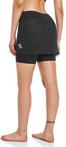 Santic Fahrradröcke Skorts 2 in 1 Kurze Damen Fahrradhose mit Gepolsterte hoher Bund Hosenrock Rock Shorts Sitzpolster Radlerrock Schwarz L
