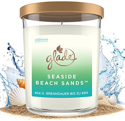 Glade Extra Große Duftkerze im Glas, Geschenk, Seaside Beach Sands, 454g, Lange Brenndauer bis zu 85 Std.