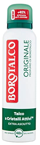 Borotalco, Deodorante Spray Originale, Formula Senza Alcool con Talco a Cristalli Attivi, Assorbe il Sudore, Profumo Borotalco, 48h di Efficacia - 1 Flacone da 150 ml