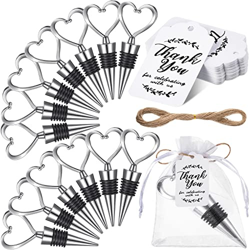 Weinflaschenverschluss in Herzform, Hochzeitsgeschenk für Gäste, Weinflaschenverschluss mit Organza-Beuteln und Etiketten, Champagner-Bierverschluss, Dekoration für Valentinstag, Babyparty,