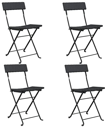 vidaXL Bistrostühle 4 STK., Bistrostuhl Klappbar Stahlrahmen, Klappstuhl für Garten Terrasse, Gartenstuhl Terrassenstuhl, Schwarz Poly Rattan Stahl