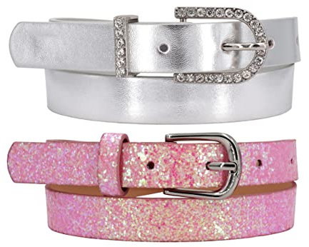 EANAGO Doppelpackung Kindergürtel schimmernd/glitzernd mit tollen Schnallen - moderner Gürtel für Kinder von ca. 3-12 Jahren - Kindergürtel Mädchen – children´s belt
