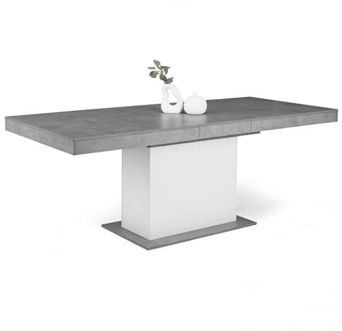 IDMarket - Esstisch, ausziehbar, rechteckig, Eden für 6-10 Personen, Beton und Weiß, 160-200 cm