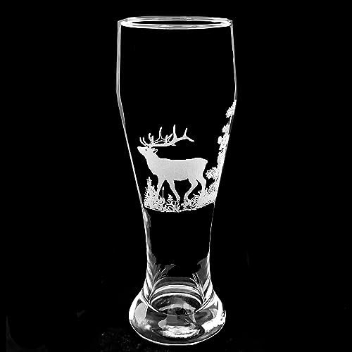 Vaso de cerveza de trigo 0,5 con grabado, motivos de caza, ciervo, ciervo, jabalí, vaso de cerveza grabado (ciervo)