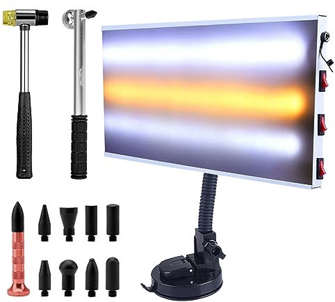 Shkalacar Paintless Dent Repair Kit, Dent Removal Kit, LED Paintless Dent Repair Light Board with Dent Repair Hammer Rubber Hammer Tap Down Pen Replacement Heads Set for Auto Body Dent Removal